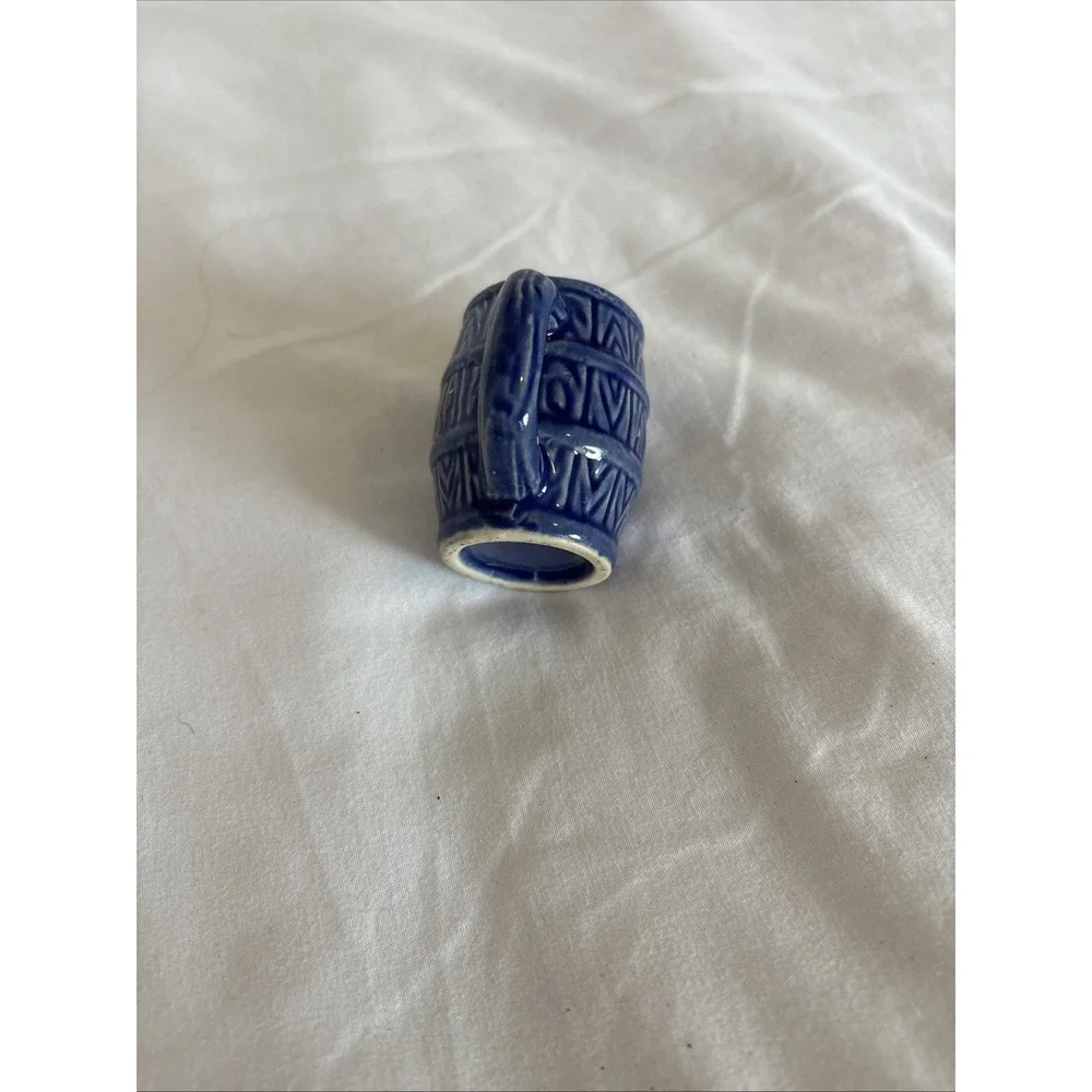 mini blue ceramic barrel toothpick holder